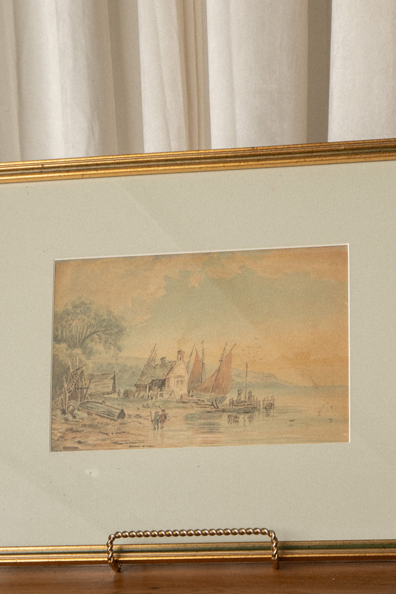 19th Century Coastal Watercolor Study | Gilt Frame - IDYLL MANOR