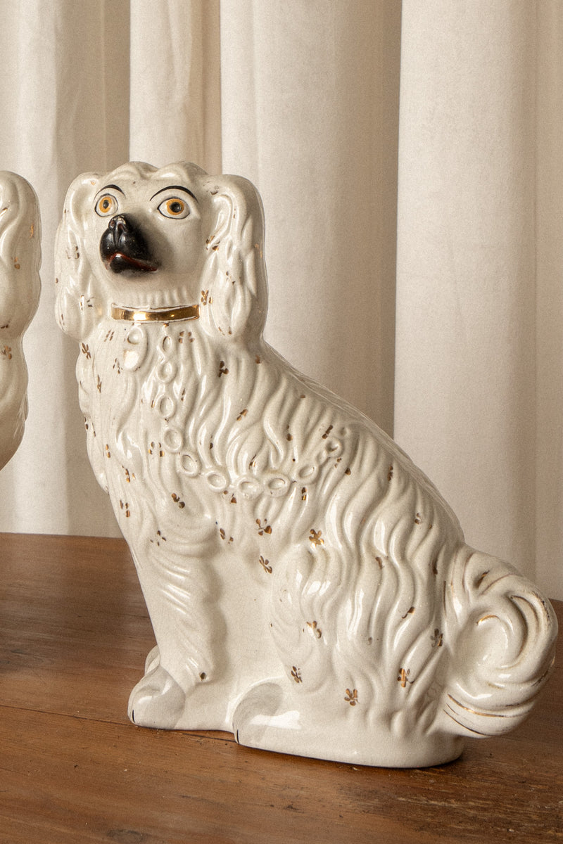 Large Staffordshire Dogs | Antique Mantel Spaniels (Set of 2) - IDYLL MANOR