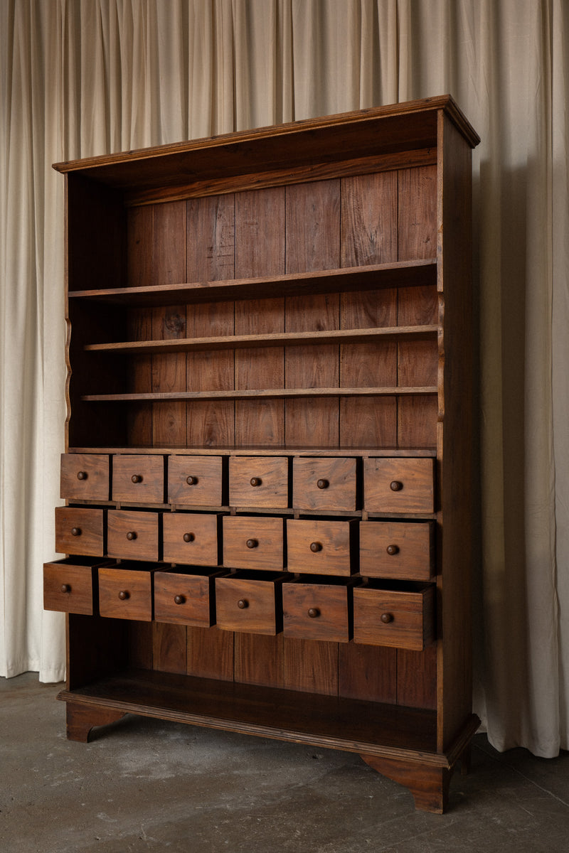 Apothecary Bookcase | Oak 18 Drawer Storage Piece - IDYLL MANOR