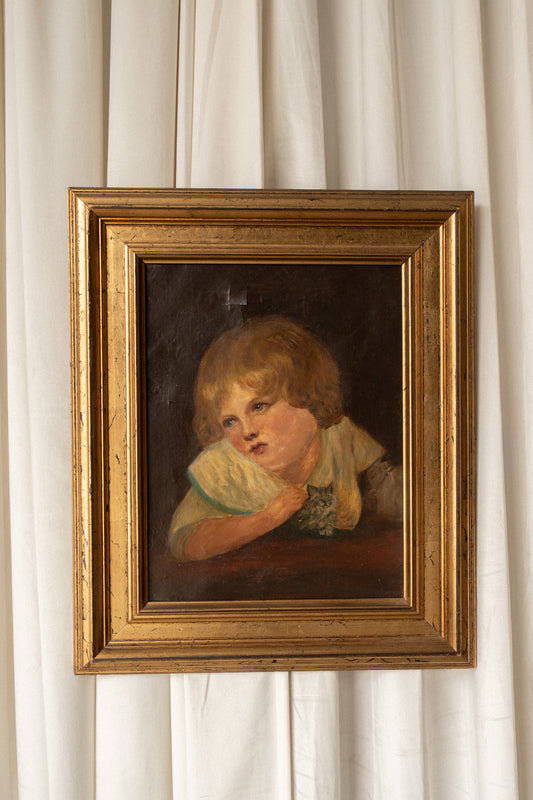 Victorian Oil Painting | Girl with Kitten in Gilt Frame - IDYLL MANOR
