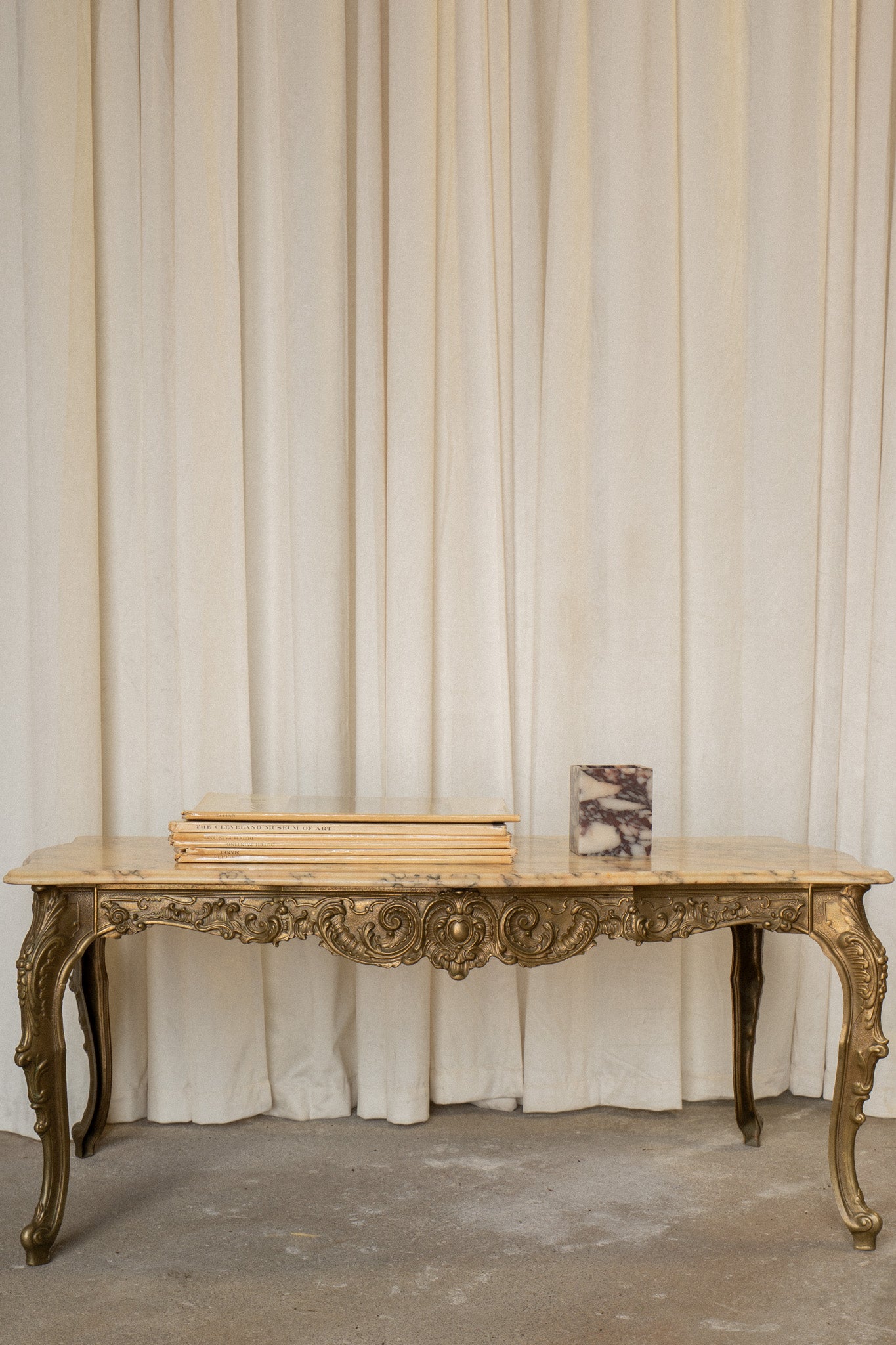 Louis XV Style Marble Top Coffee Table | Metal Base Side Table - IDYLL MANOR