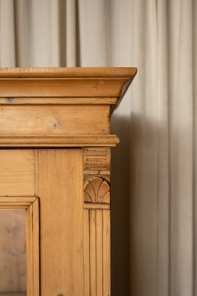 Large Antique Pine Glazed Armoire | Glass Front Cabinet - IDYLL MANOR