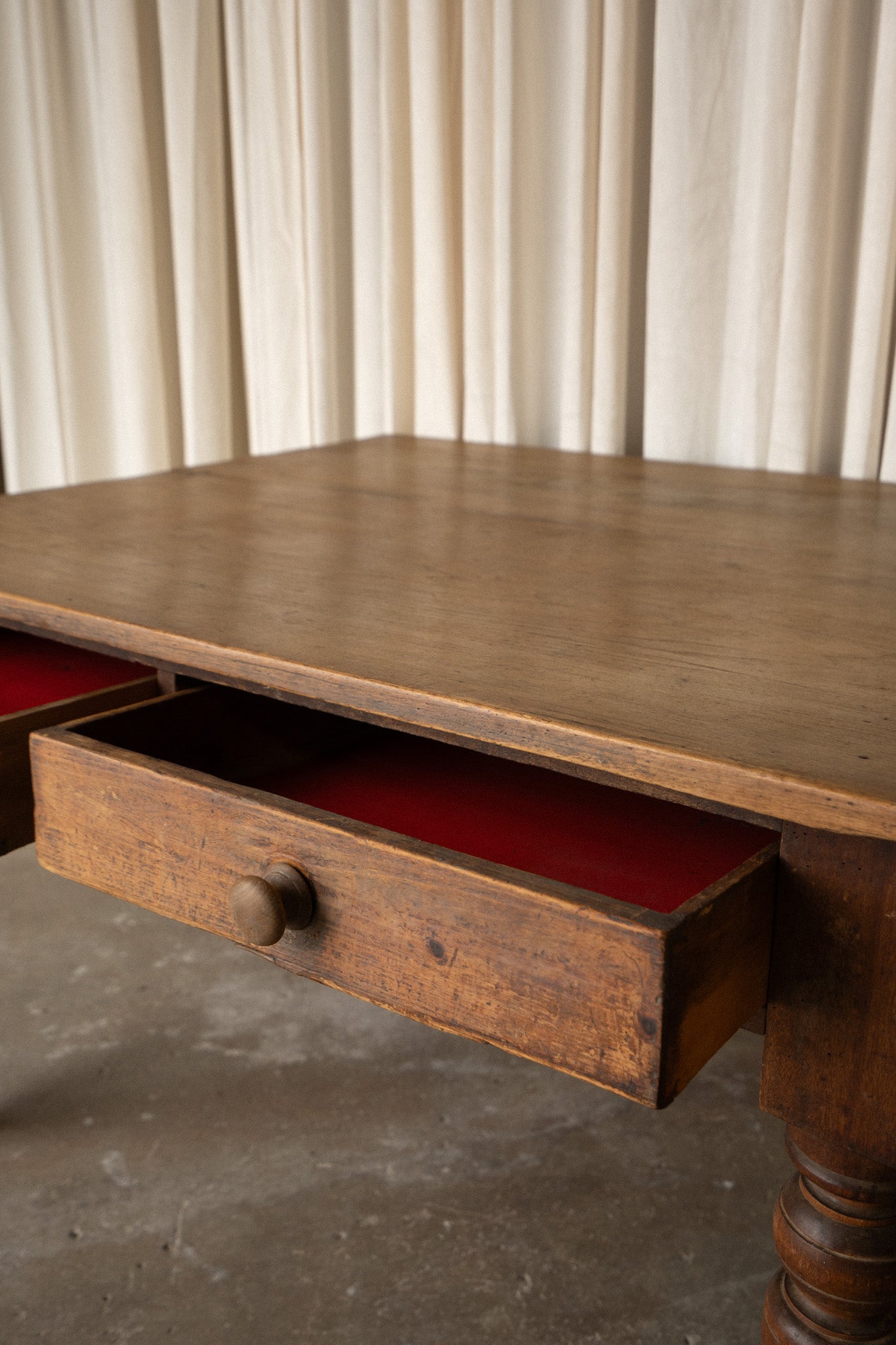 Antique Pine Farmhouse Table | 2 Drawers - IDYLL MANOR