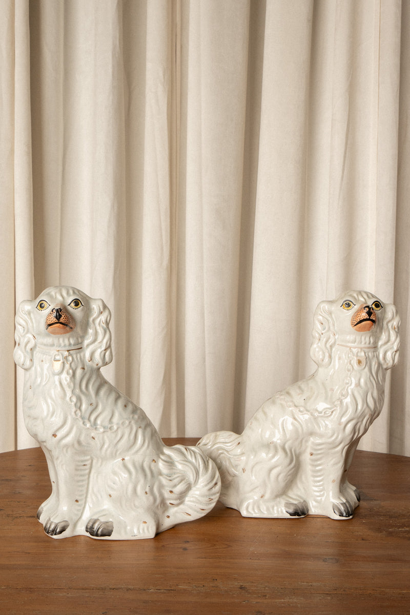 Large Staffordshire Dogs | Antique Mantel Spaniels (Set of 2) - IDYLL MANOR