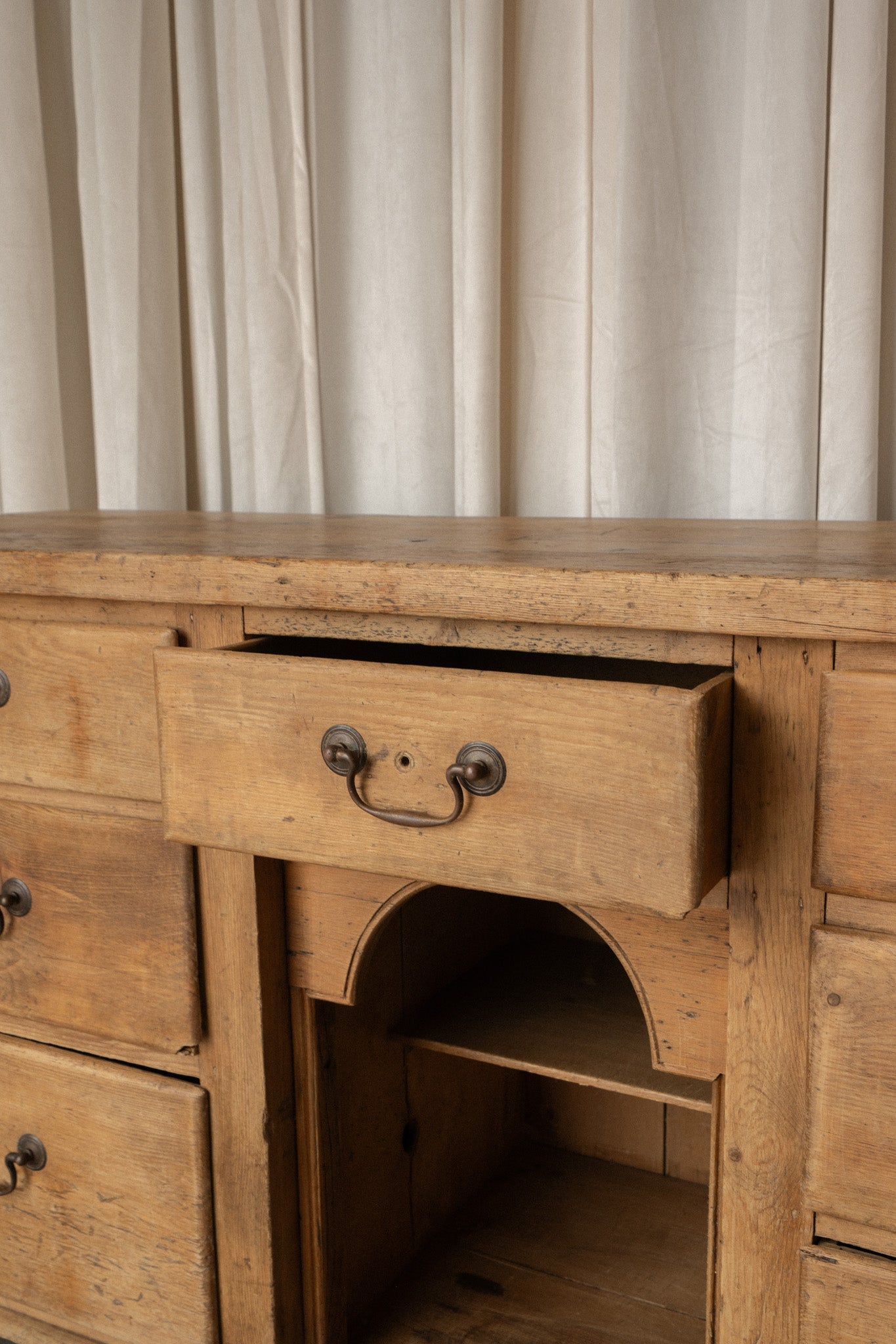 Victorian Pine Sideboard | Antique 7 Drawer Server with Bun Feet - IDYLL MANOR