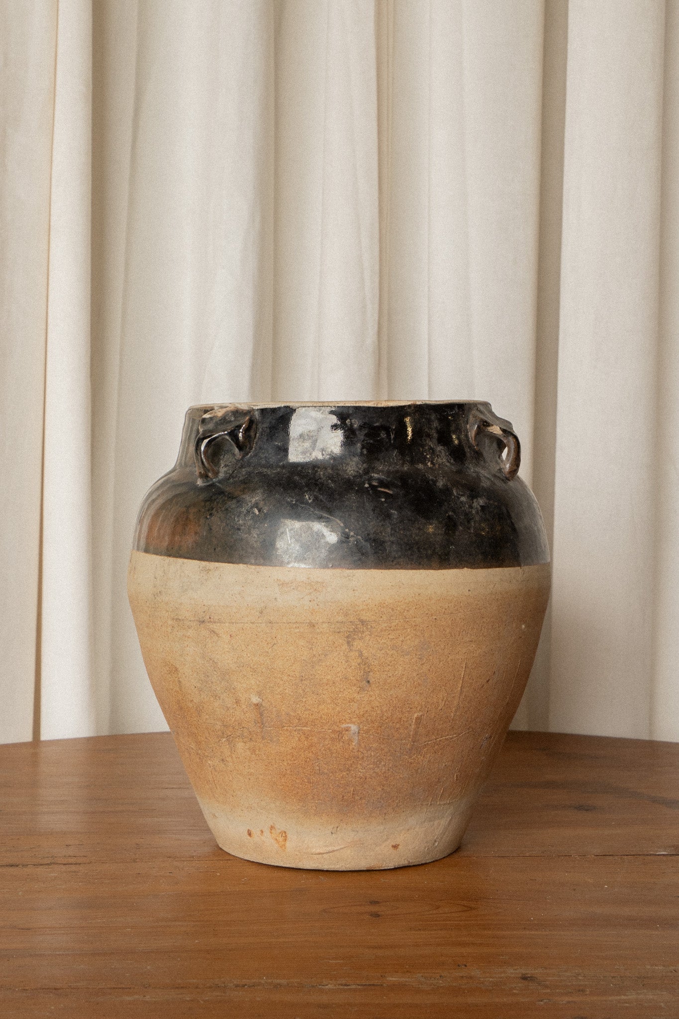French Pottery Vase | Black & Cream Ceramic Vessel - IDYLL MANOR