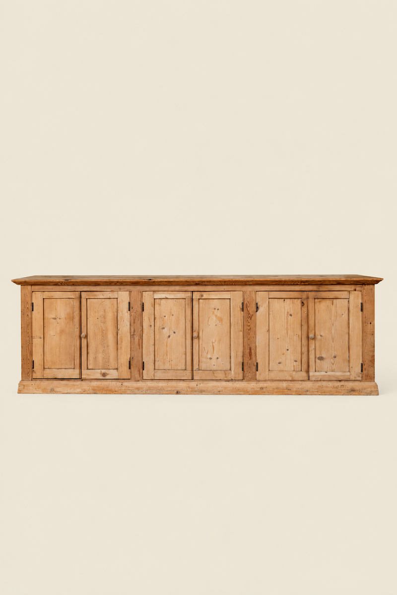 Extra-Large 9-Foot Antique Pine Sideboard Cupboard with Shelves