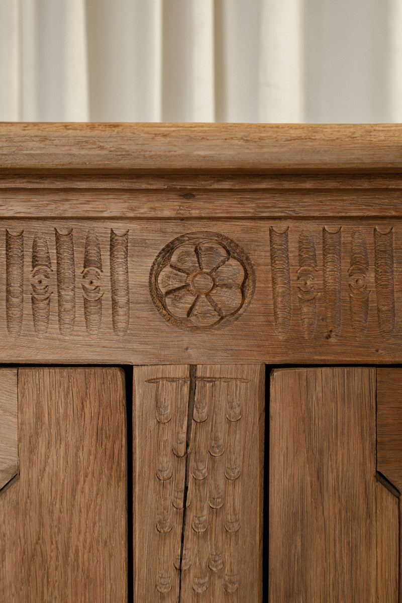 Spanish Oak Cupboard | Large 6 Door Carved Cabinet - IDYLL MANOR