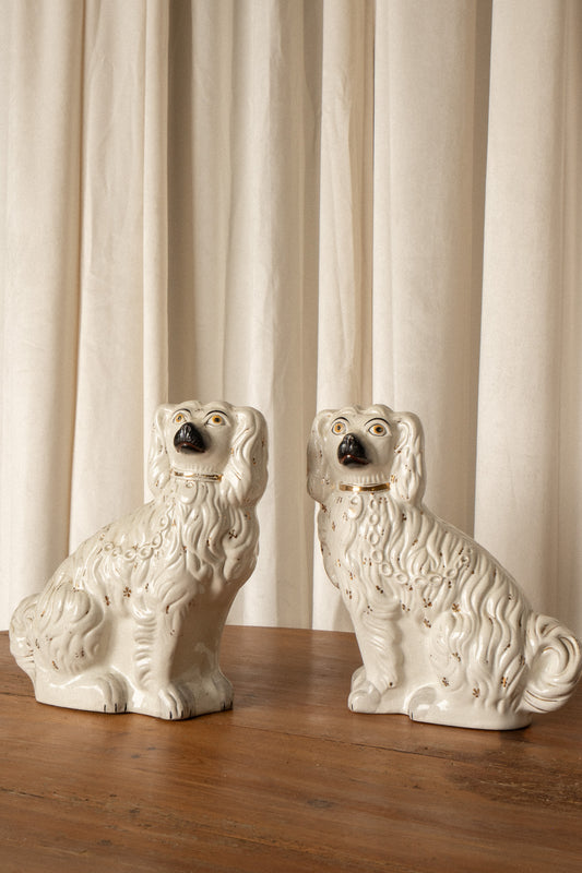 Large Staffordshire Dogs | Antique Mantel Spaniels (Set of 2) - IDYLL MANOR