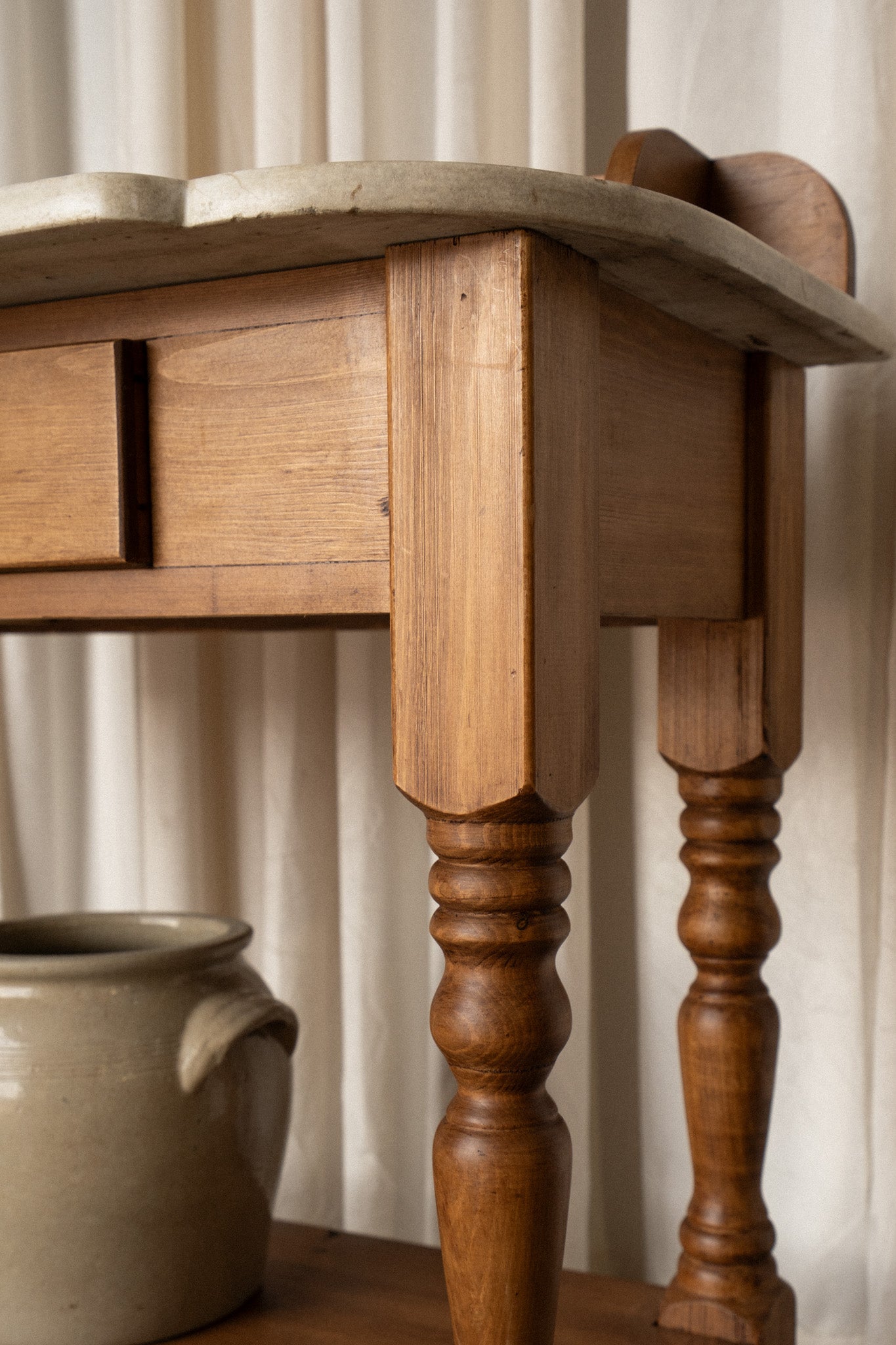 Victorian Pine Washstand with Marble Top | Antique Entryway Cabinet - IDYLL MANOR