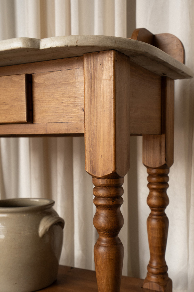 Victorian Pine Washstand with Marble Top | Antique Entryway Cabinet - IDYLL MANOR