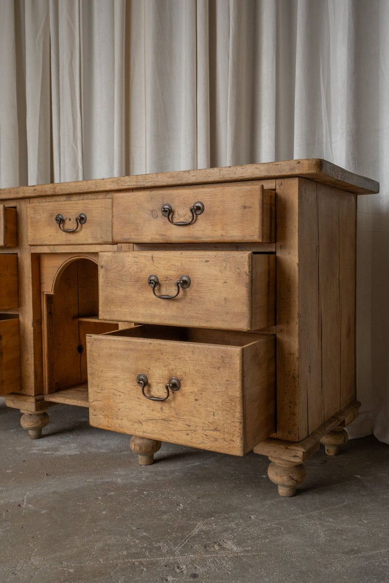 Victorian Pine Sideboard | Antique 7 Drawer Server with Bun Feet - IDYLL MANOR