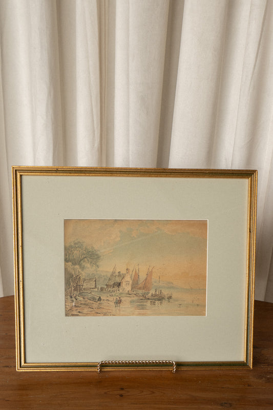 19th Century Coastal Watercolor Study | Gilt Frame - IDYLL MANOR
