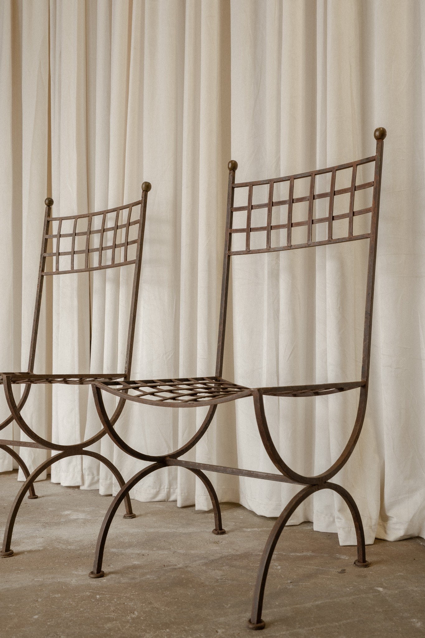 Large Spanish Iron Chairs | Pair of Architectural Metal Chairs - IDYLL MANOR