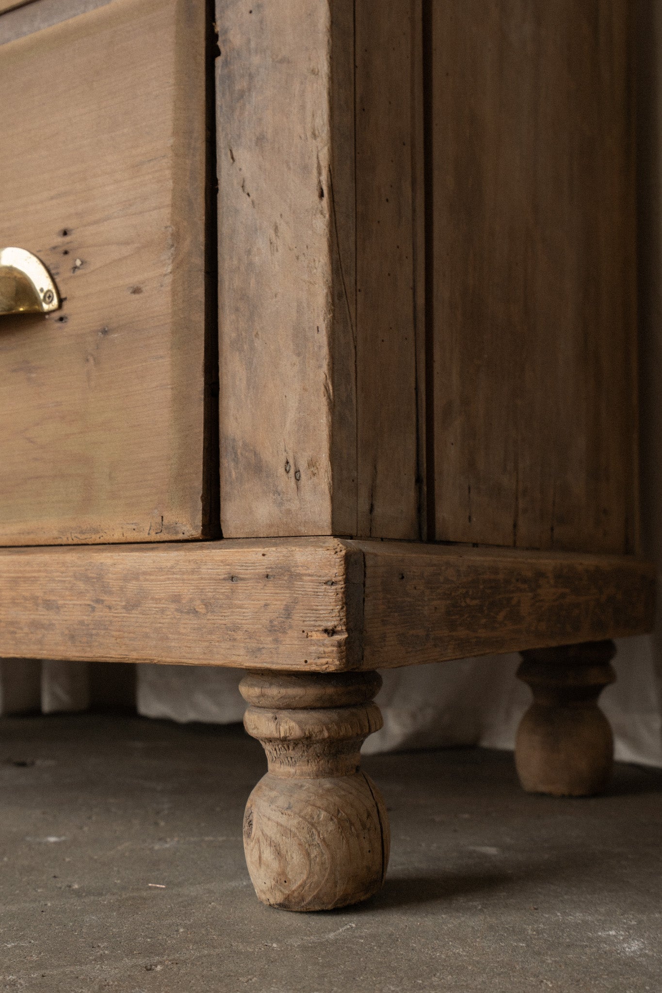 Antique Pine Sideboard | 6 Drawer Dresser with Brass Pulls - IDYLL MANOR