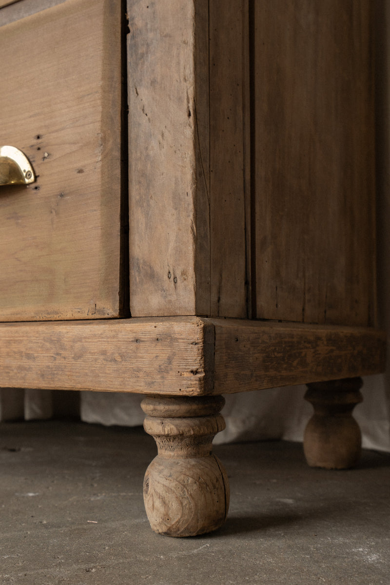 Antique Pine Sideboard | 6 Drawer Dresser with Brass Pulls - IDYLL MANOR