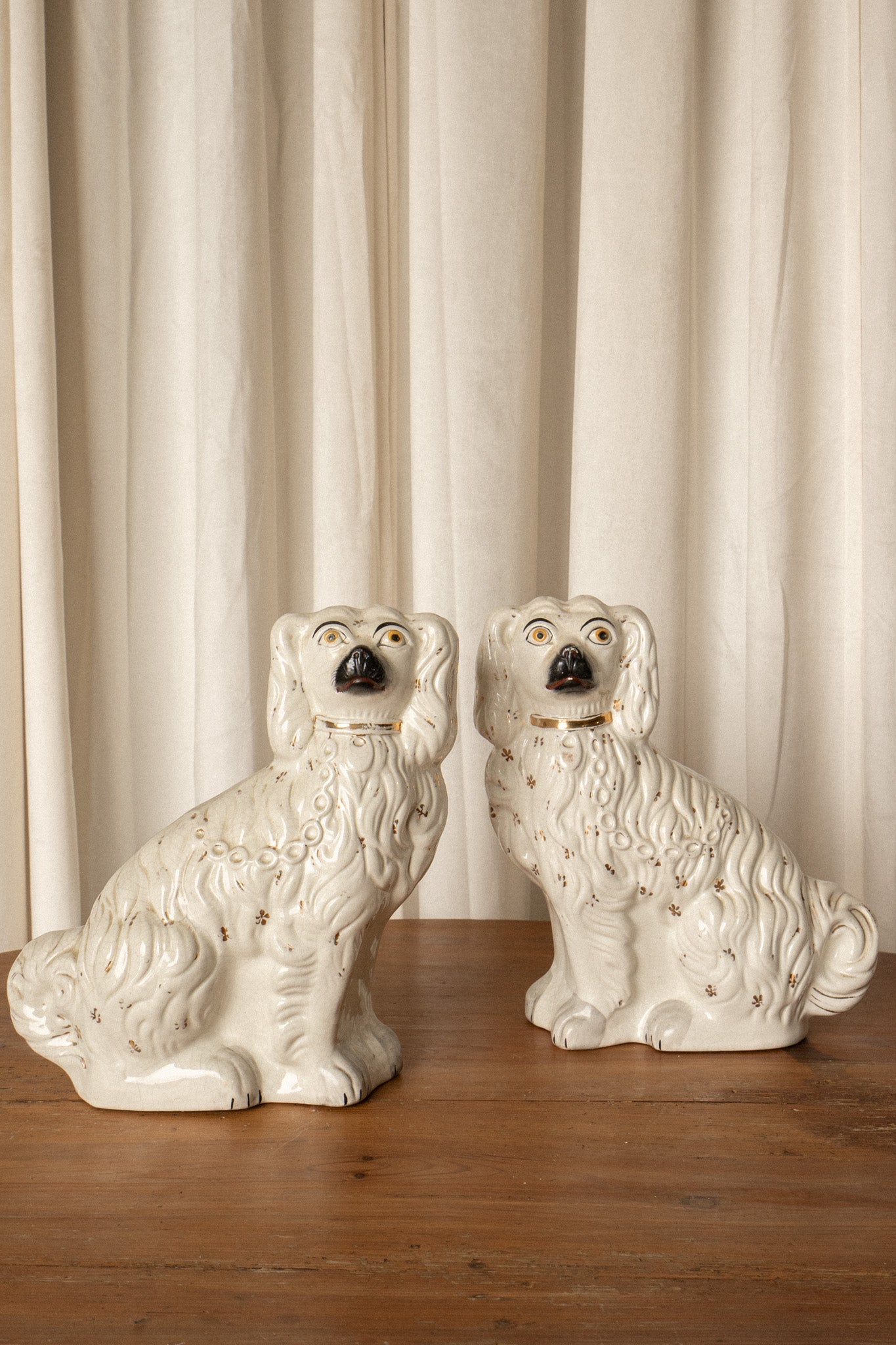 Large Staffordshire Dogs | Antique Mantel Spaniels (Set of 2) - IDYLL MANOR