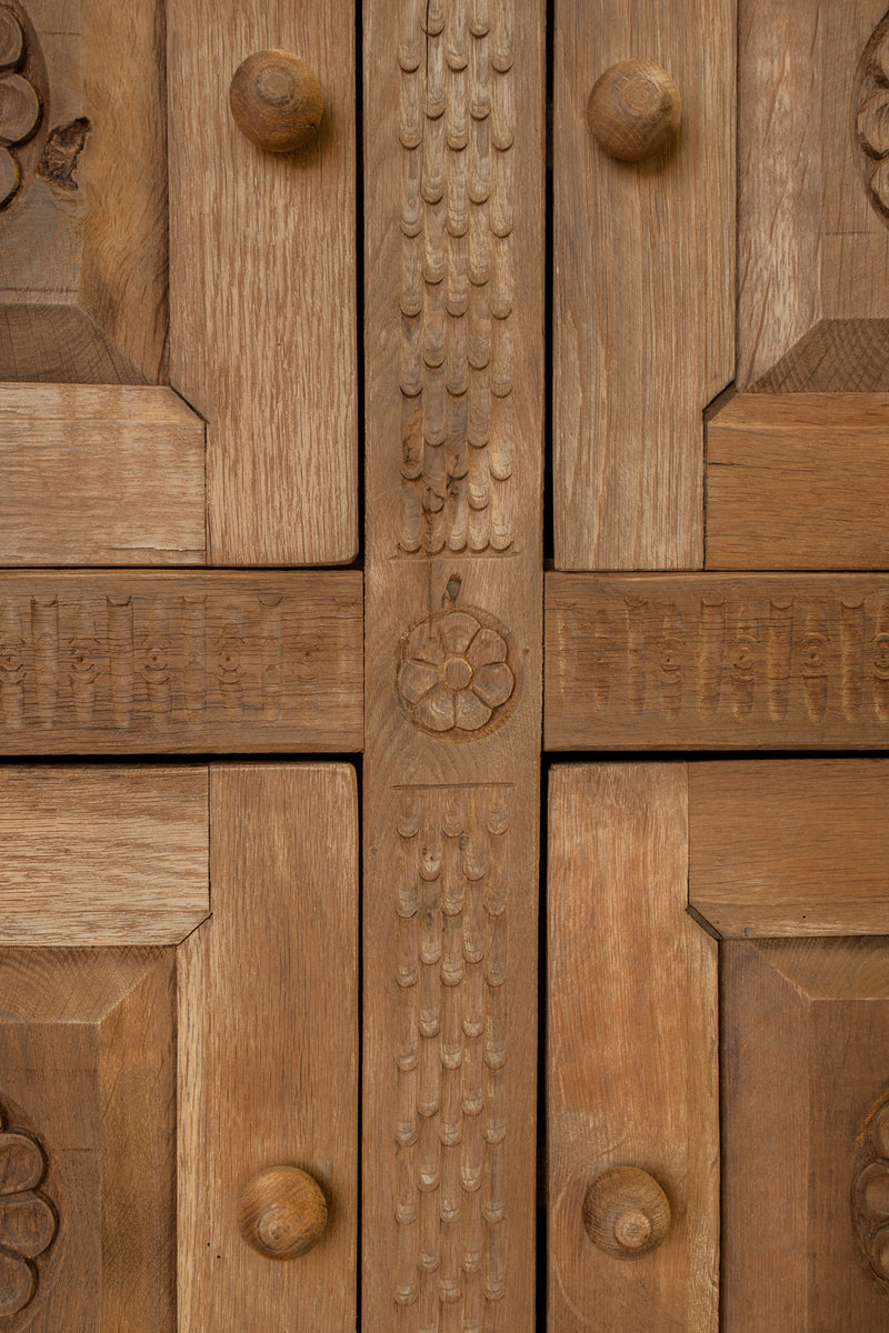 Spanish Oak Cupboard | Large 6 Door Carved Cabinet - IDYLL MANOR