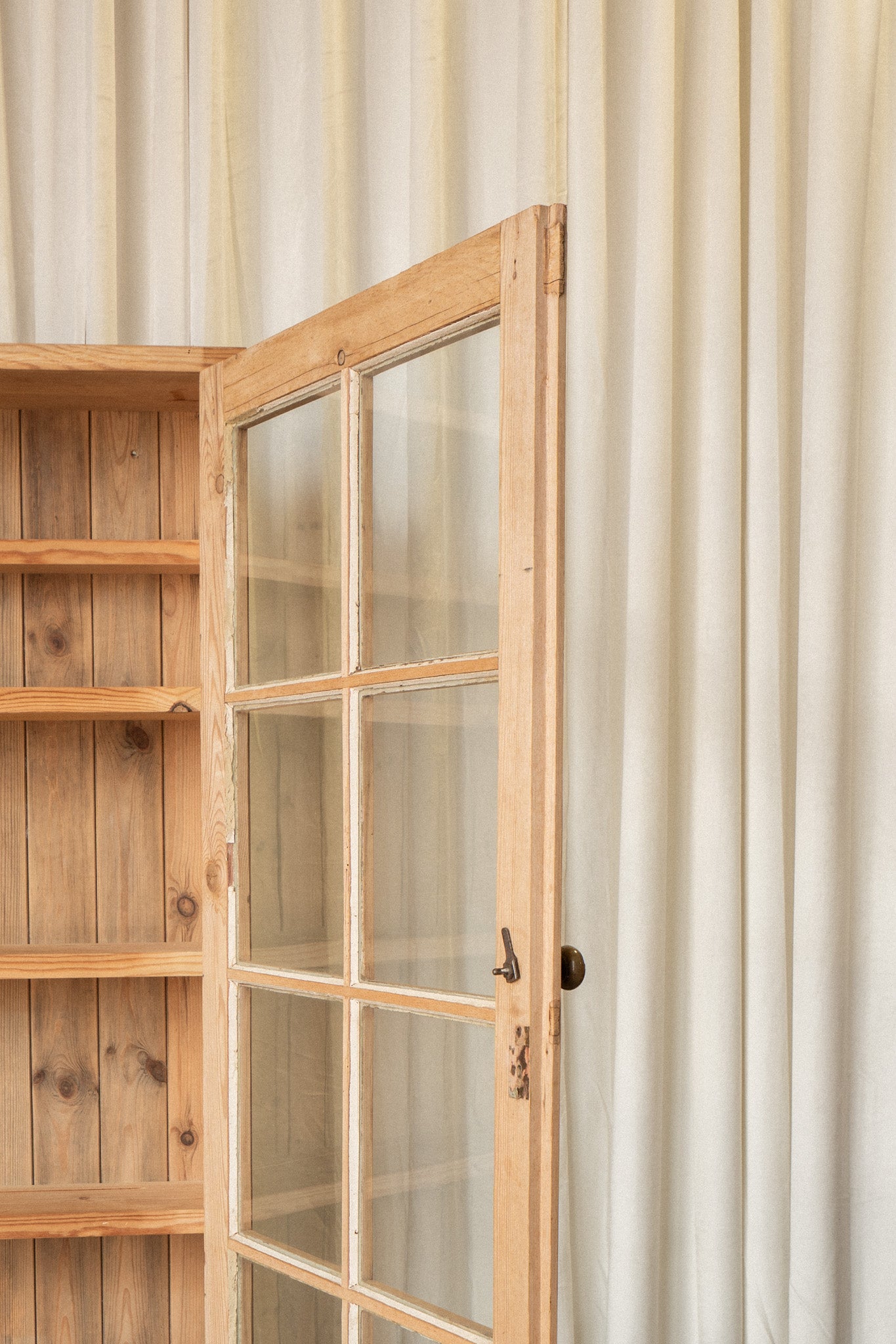 Antique Pine Glazed Display Cabinet | Countertop Bookcase Hutch - IDYLL MANOR