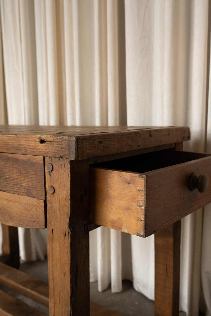Pine Kitchen Prep Table | 2 Drawers - IDYLL MANOR