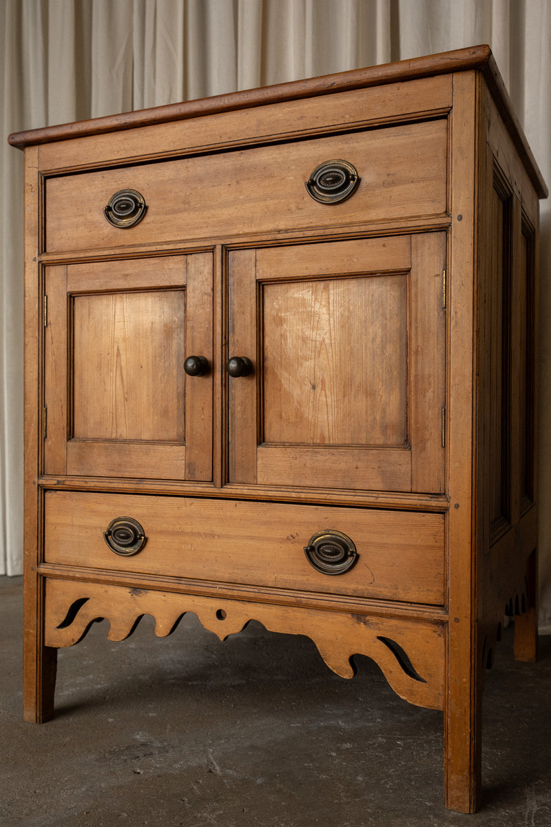 Tall Pine Kitchen Cupboard | Square Cabinet with Carved Detail - IDYLL MANOR