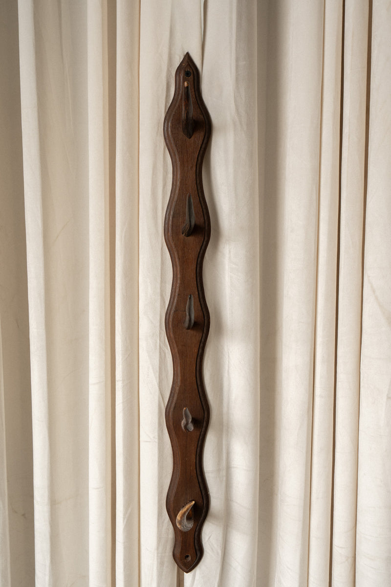 French Oak Sporting Rack | Wall - Mounted Rod Rack with Horn Hooks | Set of 2 - IDYLL MANOR