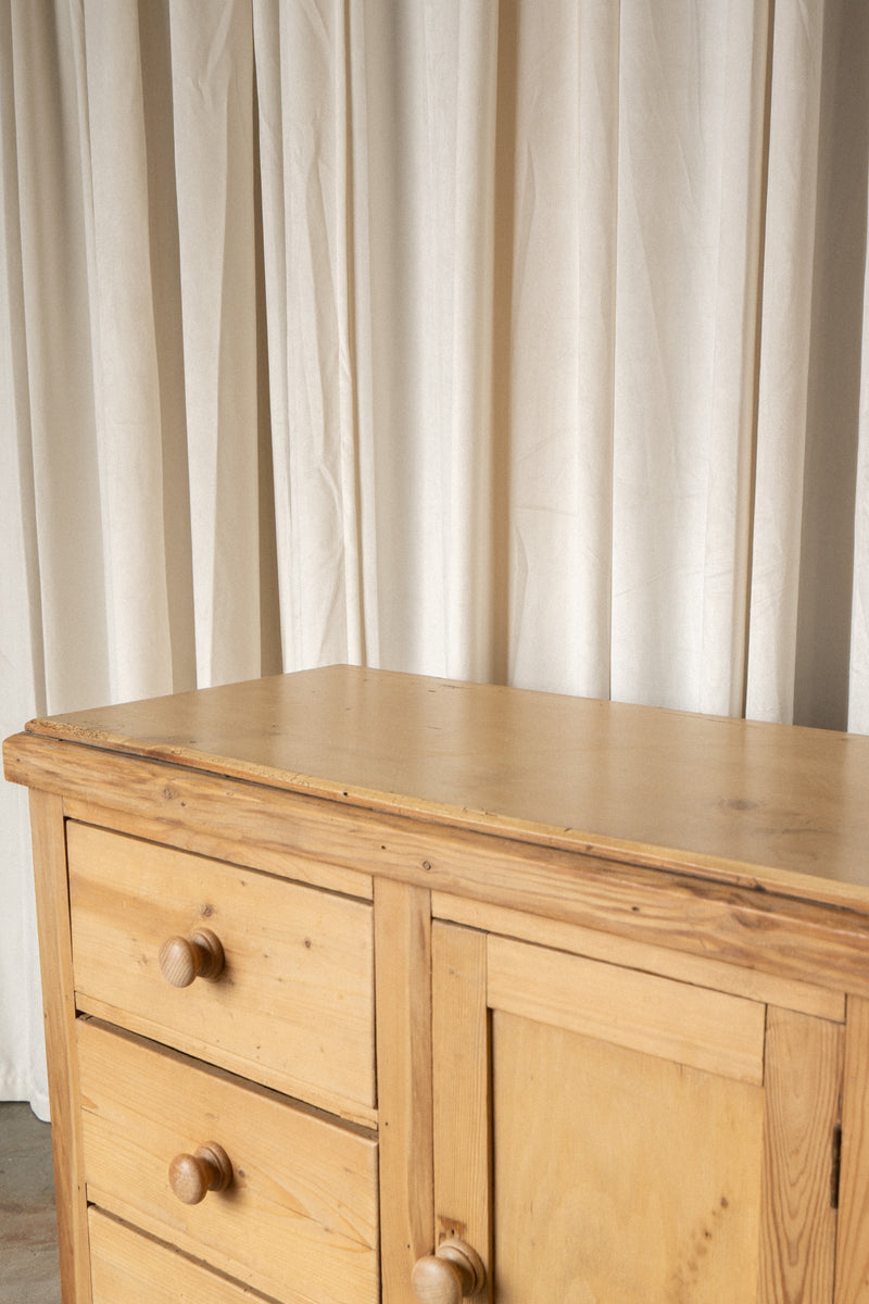 Antique Pine Cabinet | 3 Drawer & Cupboard Sideboard - IDYLL MANOR