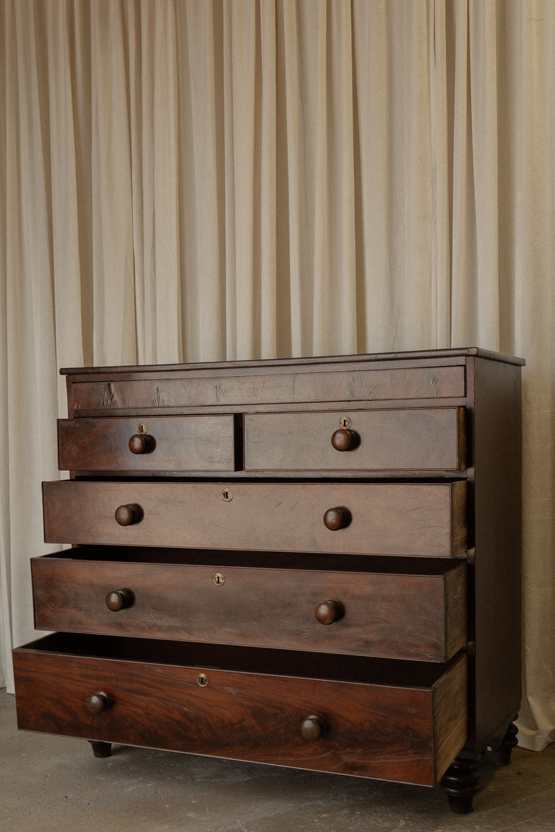 Victorian Mahogany Chest of Drawers | Antique 2 Over 3 Dresser with Carved Detail - IDYLL MANOR