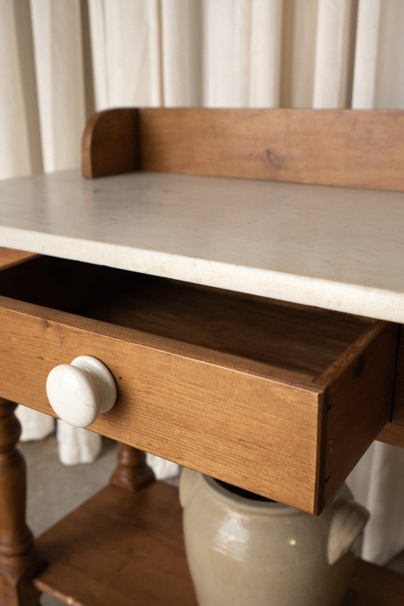 Victorian Pine Washstand with Marble Top | Antique Entryway Cabinet - IDYLL MANOR