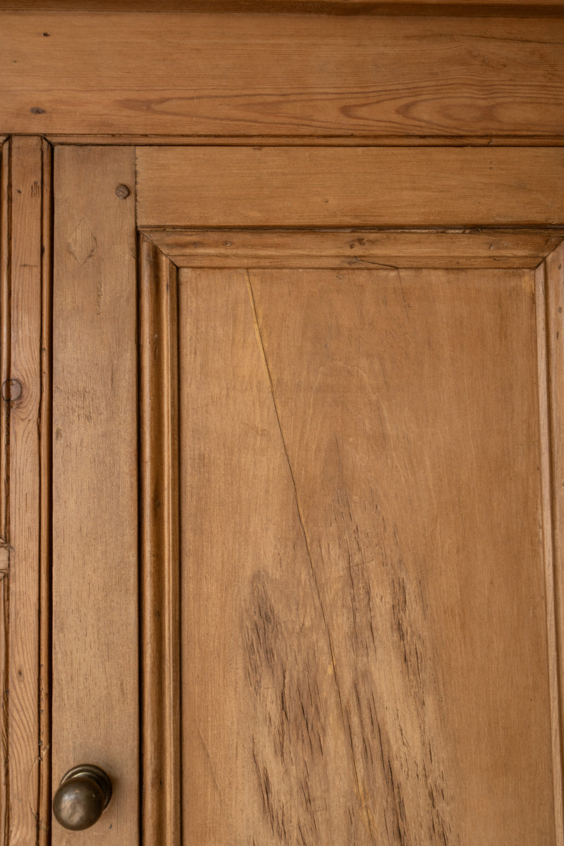 XL Antique Pine Kitchen Hutch | English Dresser Cabinet with Scalloped Shelving - IDYLL MANOR