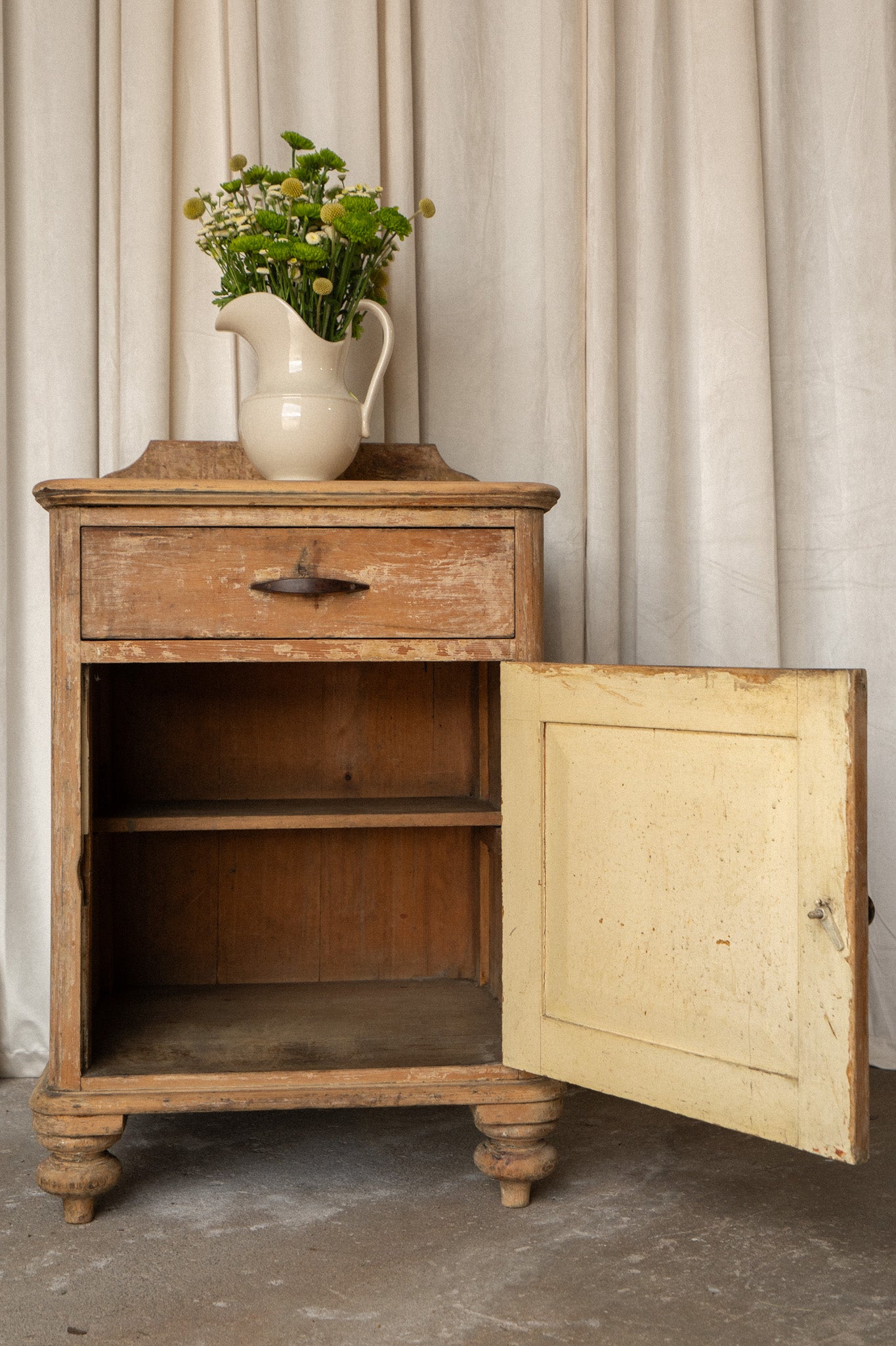 Victorian Pine Bedside Cupboard | Antique Washstand Nightstand - IDYLL MANOR