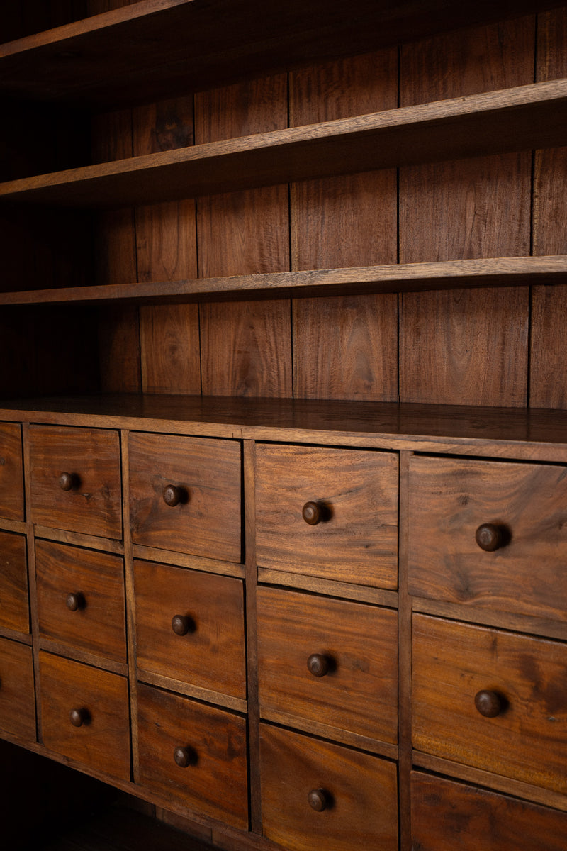 Apothecary Bookcase | Oak 18 Drawer Storage Piece - IDYLL MANOR