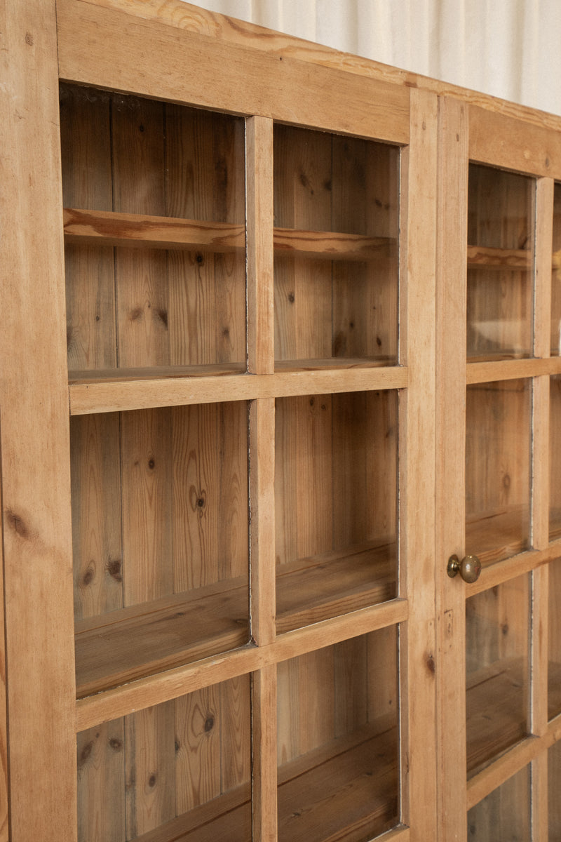 Antique Pine Glazed Display Cabinet | Countertop Bookcase Hutch - IDYLL MANOR