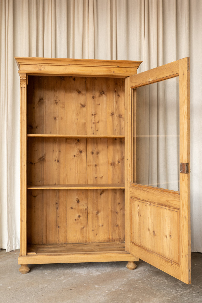 Large Antique Pine Glazed Armoire | Glass Front Cabinet - IDYLL MANOR