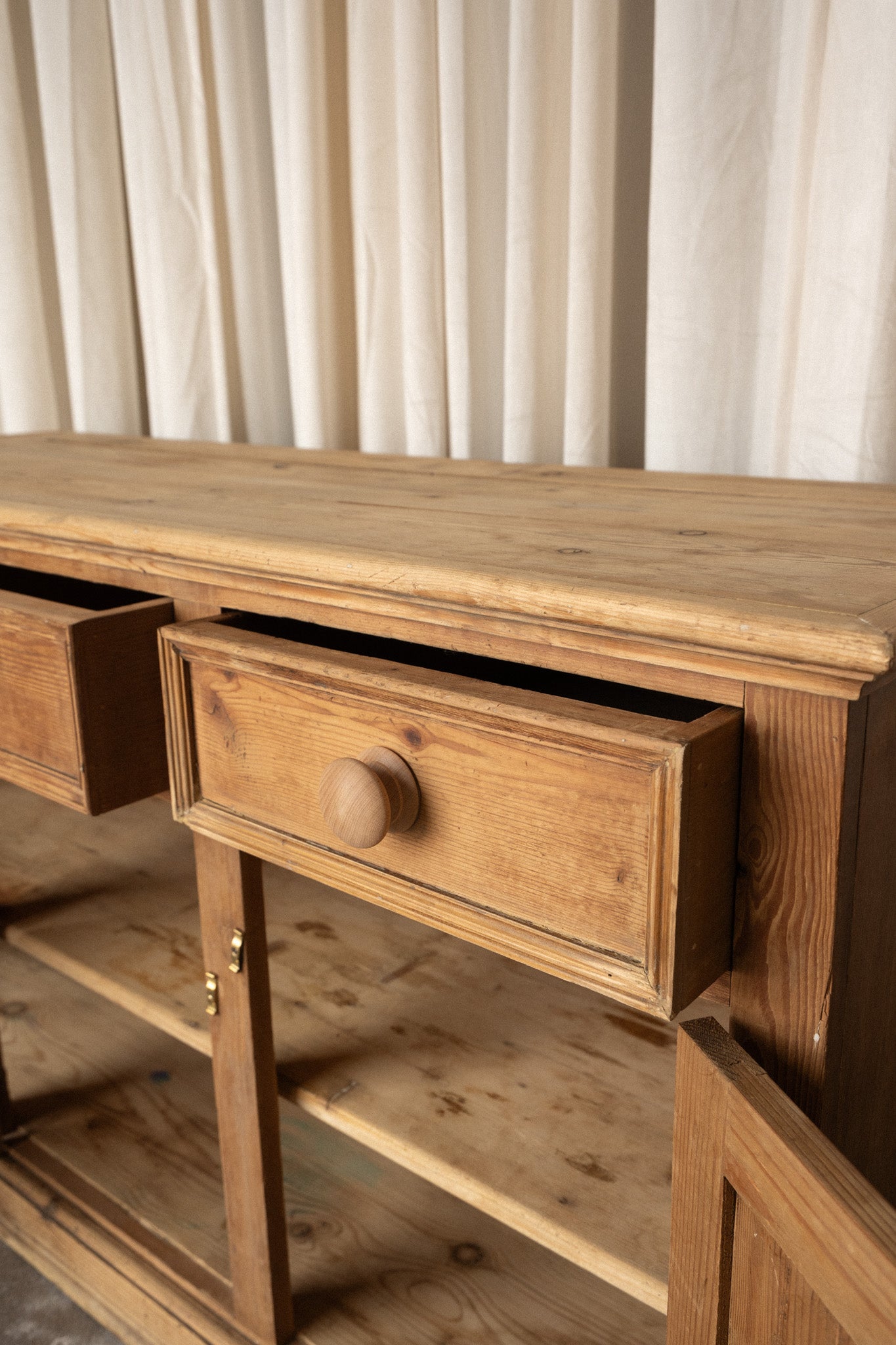 Antique Pine Sideboard | 3 Drawer 3 Door Cabinet with Plinth Base - IDYLL MANOR