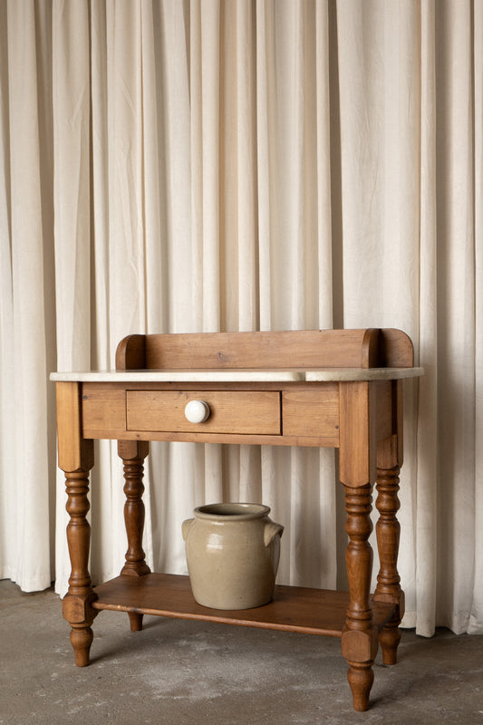Victorian Pine Washstand with Marble Top | Antique Entryway Cabinet - IDYLL MANOR