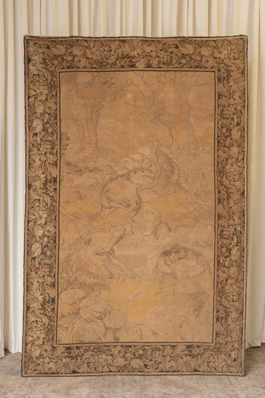 Large Antique French Tapestry on Wooden Frame - IDYLL MANOR