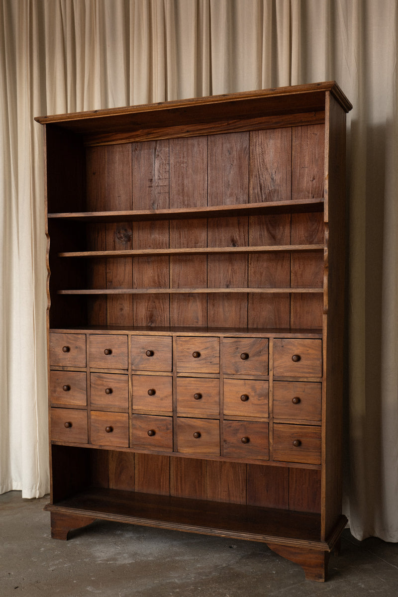 Apothecary Bookcase | Oak 18 Drawer Storage Piece - IDYLL MANOR