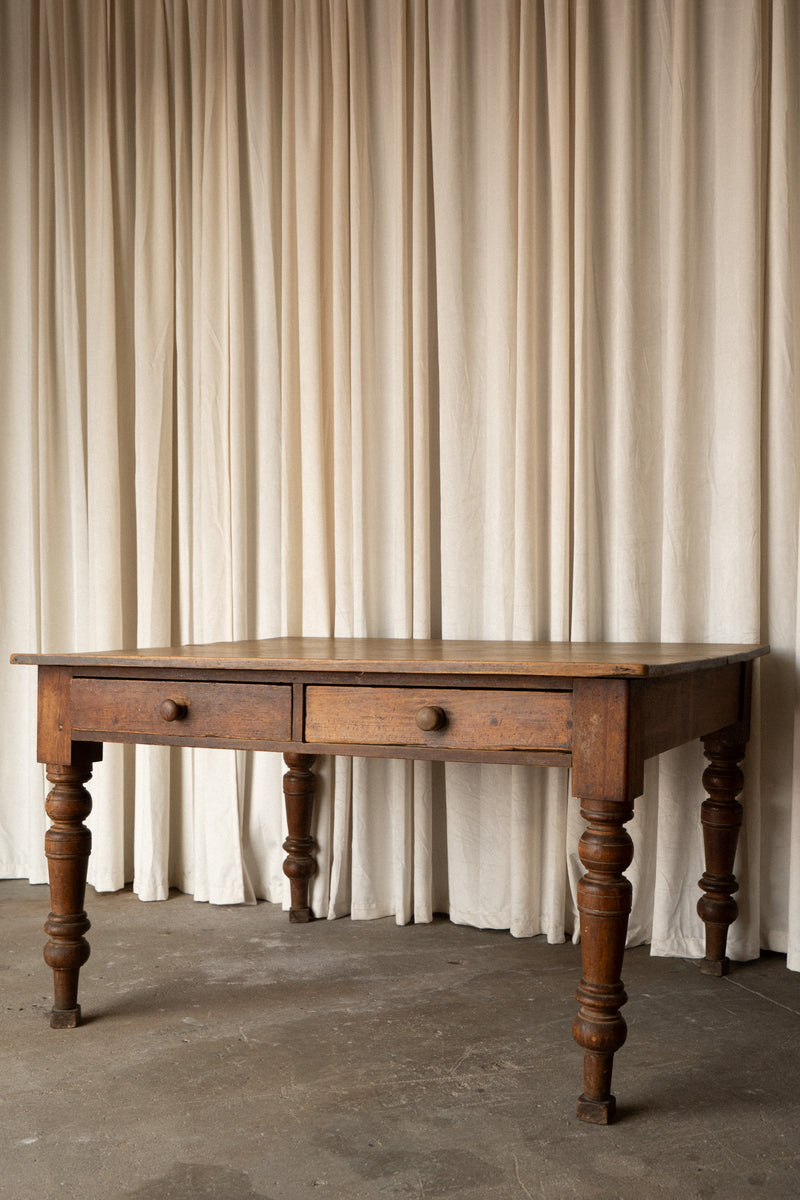 Antique Pine Farmhouse Table | 2 Drawers - IDYLL MANOR