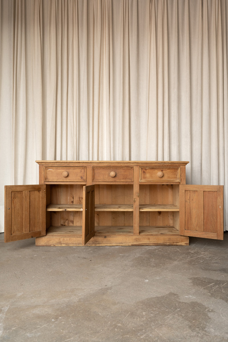 Antique Pine Sideboard | 3 Drawer 3 Door Cabinet with Plinth Base - IDYLL MANOR