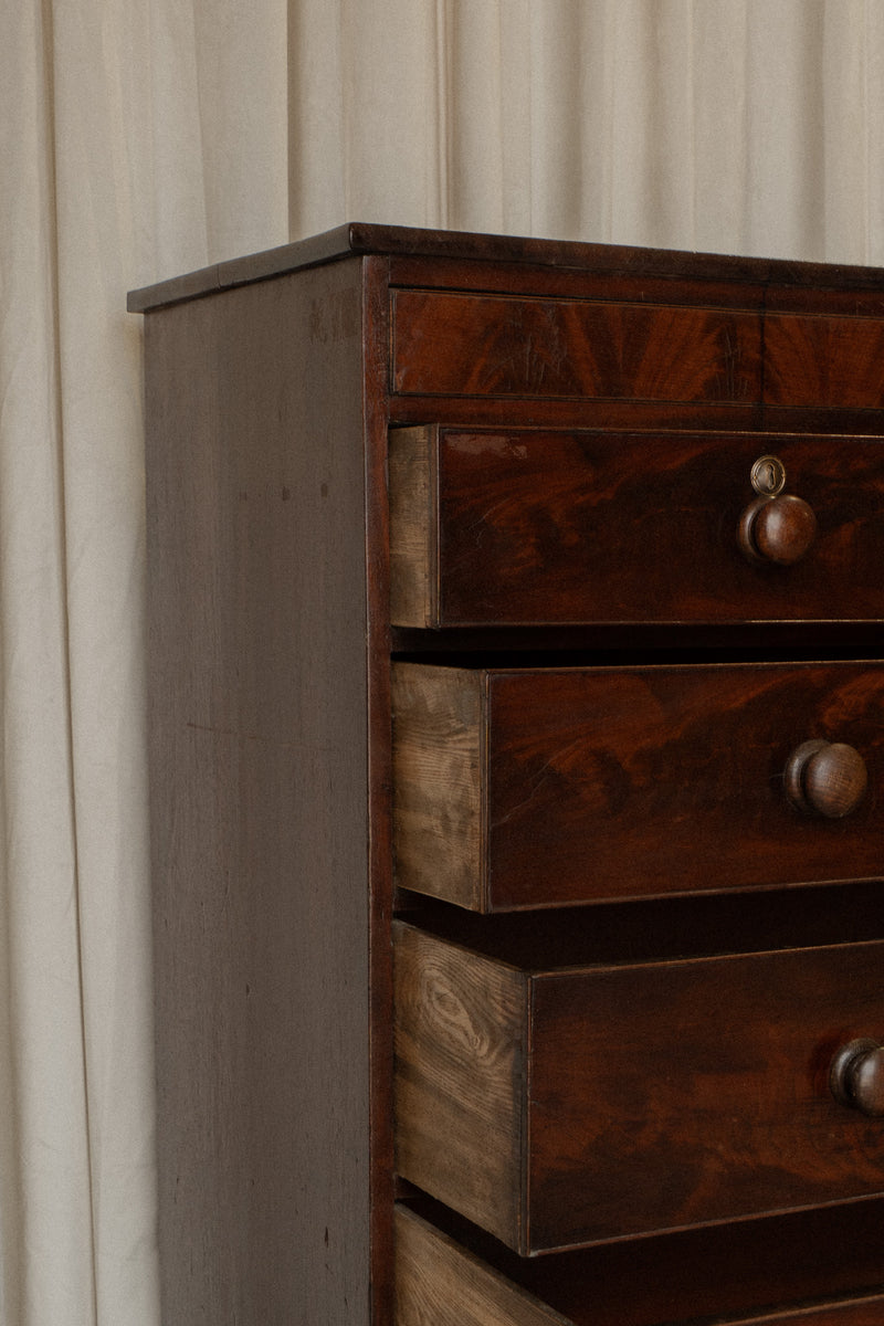 Victorian Mahogany Chest of Drawers | Antique 2 Over 3 Dresser with Carved Detail - IDYLL MANOR