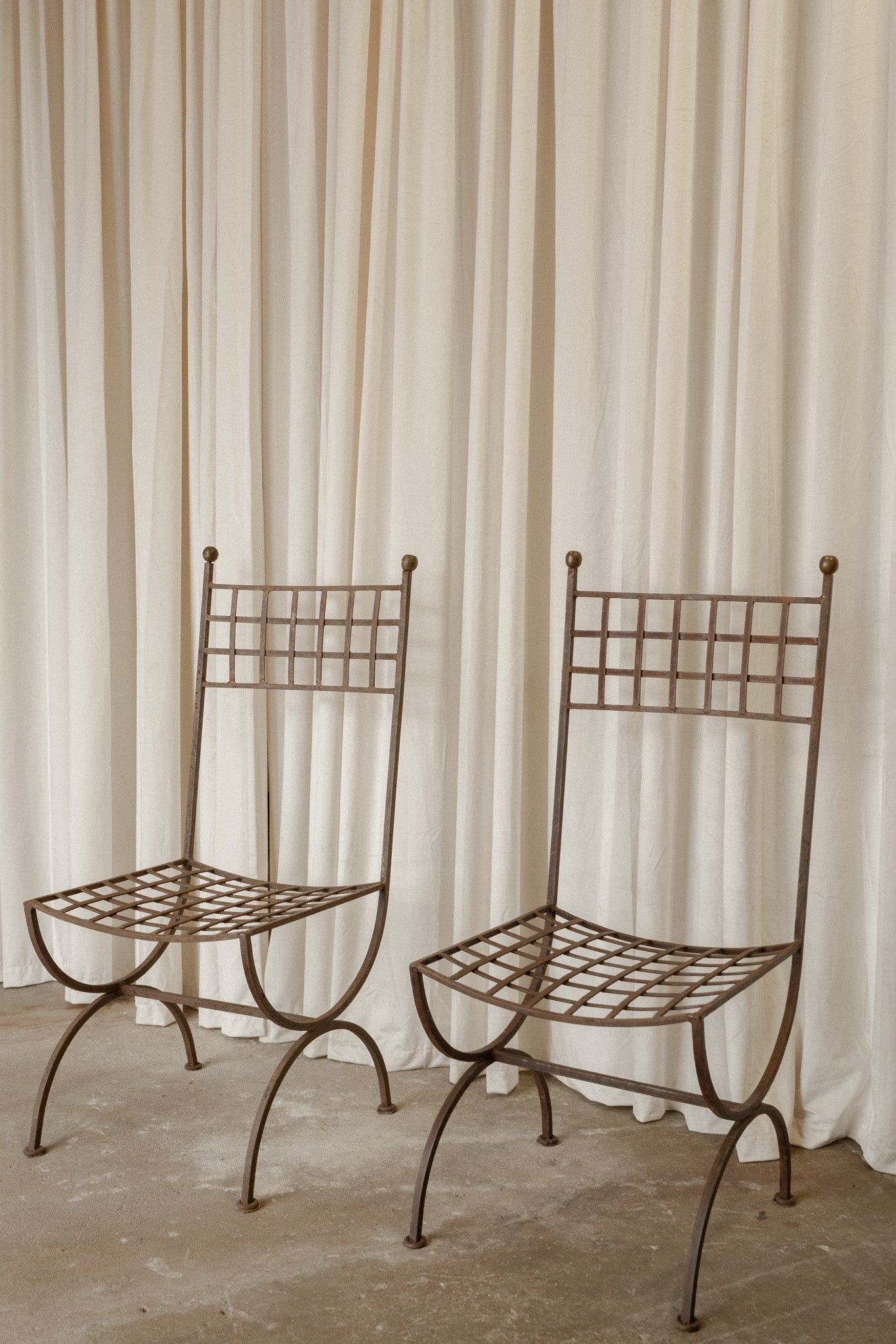 Large Spanish Iron Chairs | Pair of Architectural Metal Chairs - IDYLL MANOR