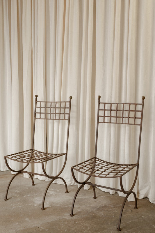 Large Spanish Iron Chairs | Pair of Architectural Metal Chairs - IDYLL MANOR