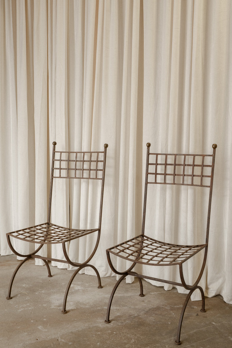 Large Spanish Iron Chairs | Pair of Architectural Metal Chairs - IDYLL MANOR