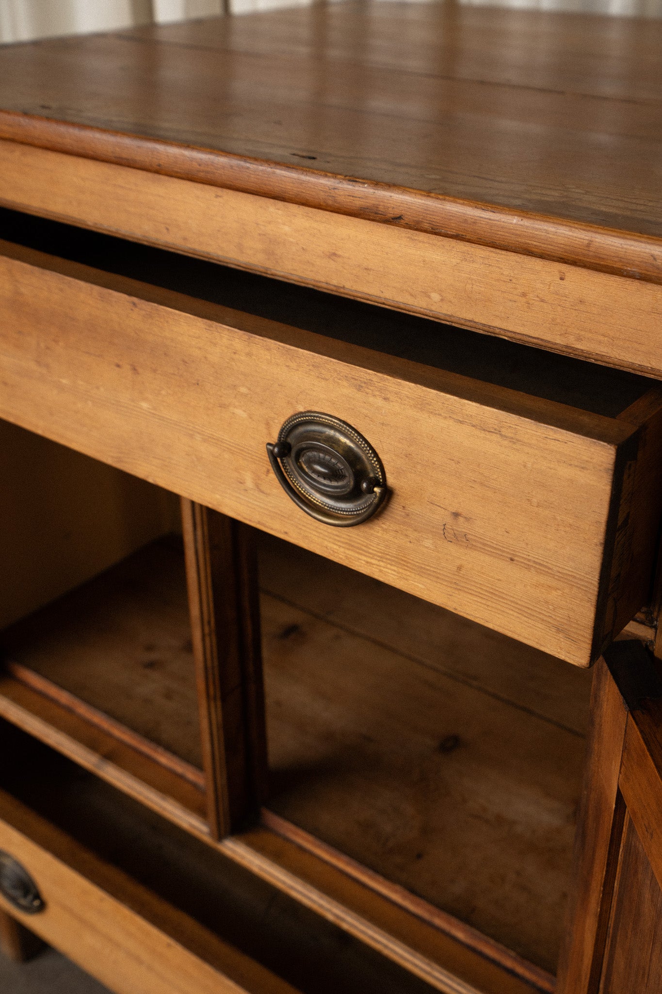 Tall Pine Kitchen Cupboard | Square Cabinet with Carved Detail - IDYLL MANOR