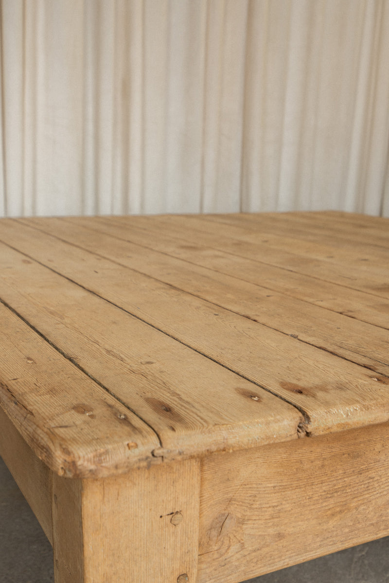 Large Victorian Pine Coffee Table | Square Antique Center Table - IDYLL MANOR