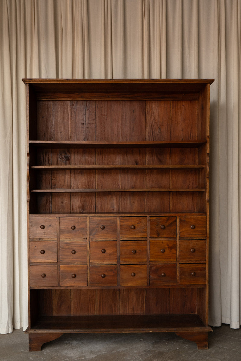 Apothecary Bookcase | Oak 18 Drawer Storage Piece - IDYLL MANOR