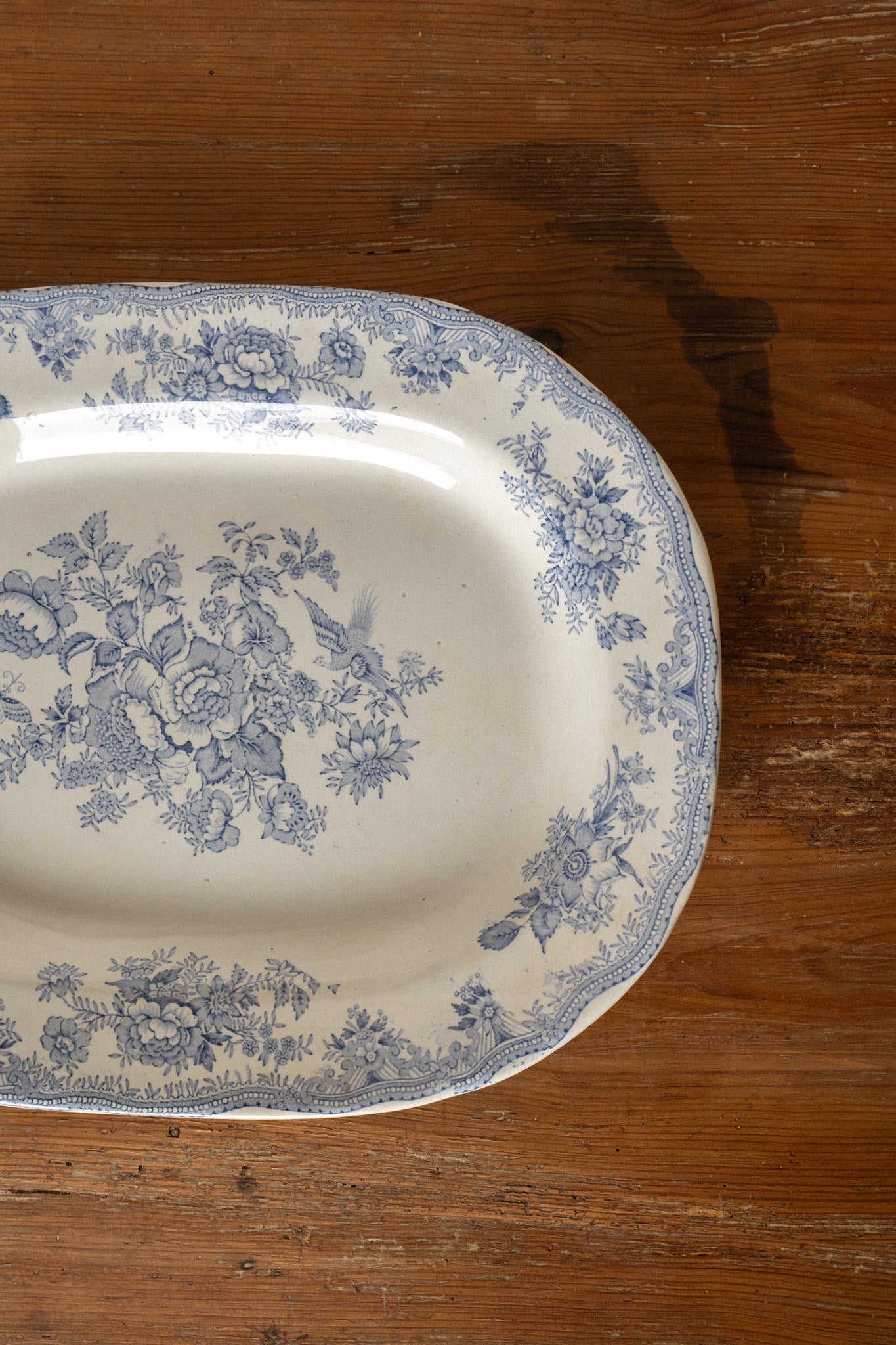 Victorian Blue & White Platter | “Pheasant” English Transferware - IDYLL MANOR