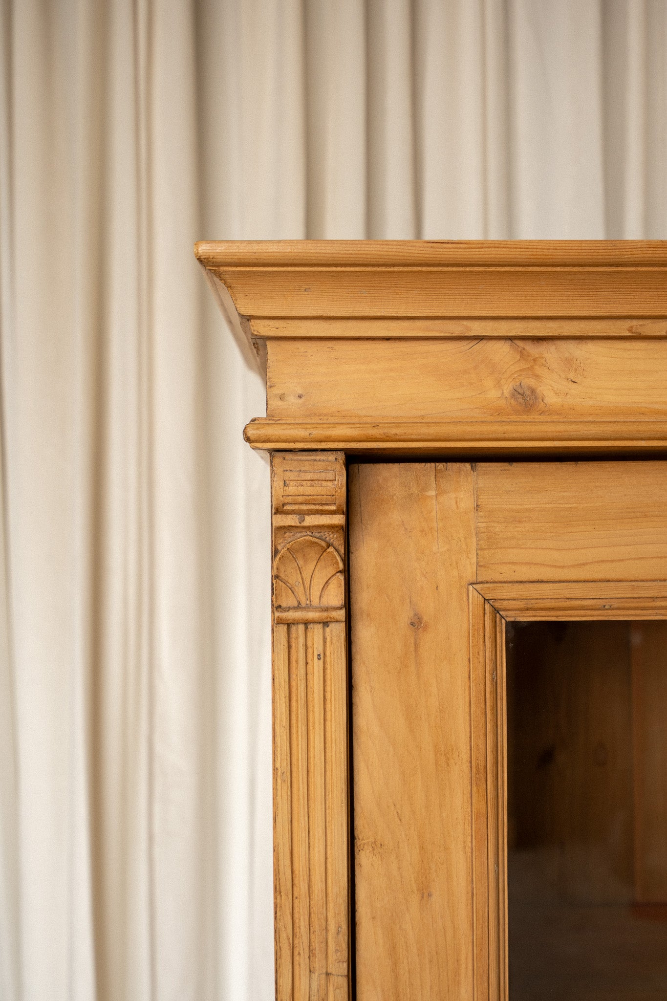 Large Antique Pine Glazed Armoire | Glass Front Cabinet - IDYLL MANOR