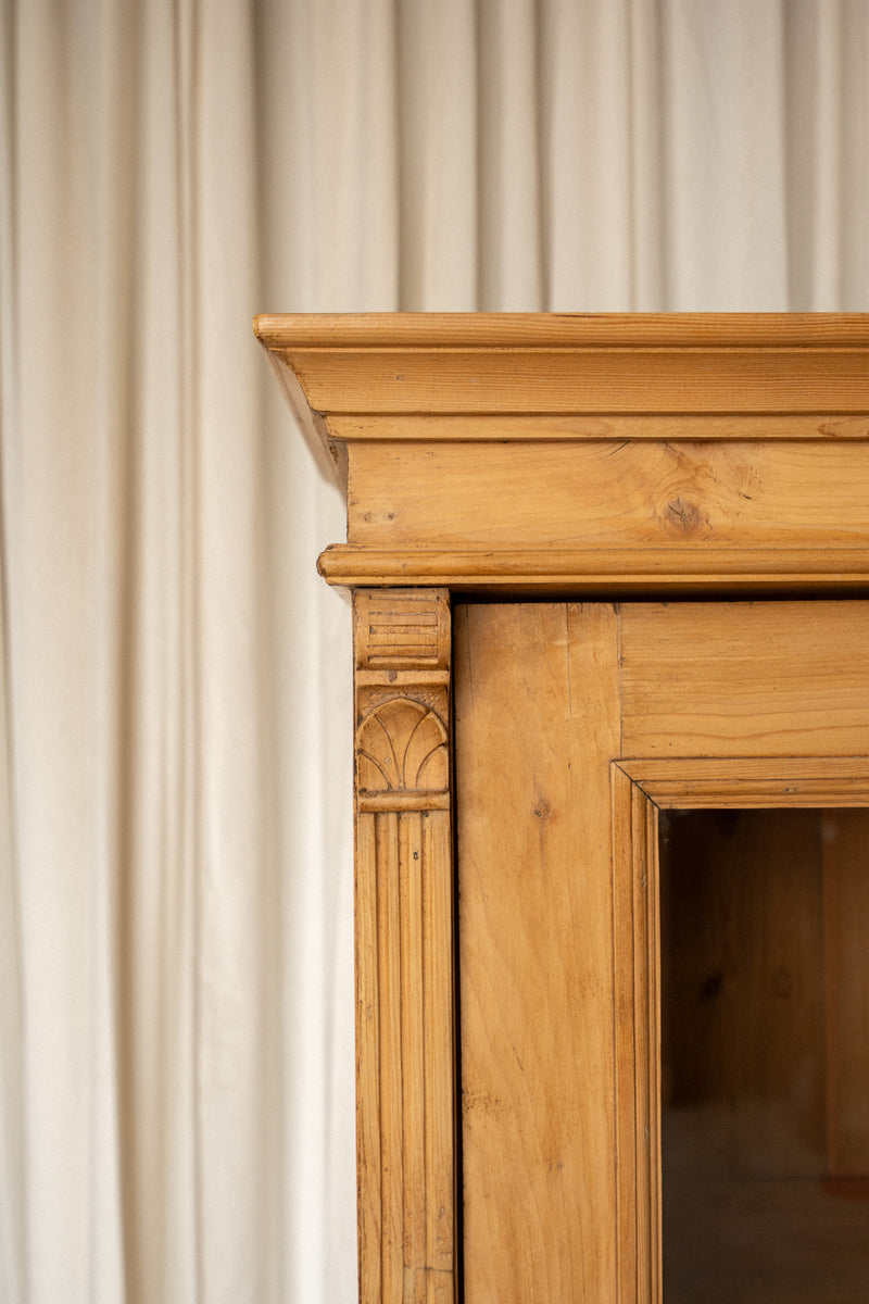 Large Antique Pine Glazed Armoire | Glass Front Cabinet - IDYLL MANOR